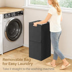 Kitstorack Laundry Hamper, Laundry Basket, Laundry Sorter with a Pull-Out and Removable Bag, Shelf, Metal Frame, 17 Gallons (62 L), Ink Black and Rustic Brown - Image 6