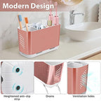 Boperzi Toothbrush Holders for Bathrooms Countertop, Electric Tooth Brush Holder with Adjustable Dividers, Detachable Anti-Slip Large Toothpaste Caddy Organizer Storage for Shower, Family, Kids, Pink - Image 3