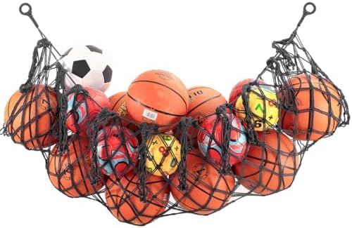 Sports Ball Storage Net,Hanging Basket Organizer Net for Basketballs,Volleyballs Soccer, Sport Equipment Organizer Storage Mesh Bag,Garage Ball Storage,Football Soccer Sports Ball Mesh Net by JYSILIYH