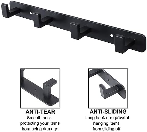 Coat Rack, Heavy Duty Stainless Steel 4 Tri Coat Hook Hanger, Wall Mounted Wall Hooks, Rustic Clothes Hook/Key Hook Rail for Bathroom Kitchen Entryway(2 Pack, 4 Hook Black) - Image 3