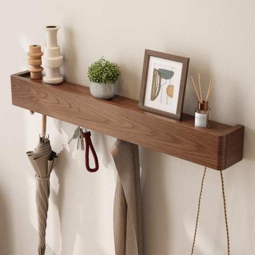 CycleCrew Solid Wood Wall Mounted Coat Rack with Shelf Hooks - Modern Floating Shelves with 8 Hidden Hooks, Heavy Duty Entryway Coat Key Holder Hanger for Hallway Bathroom Bedroom Home Decor by Unknown