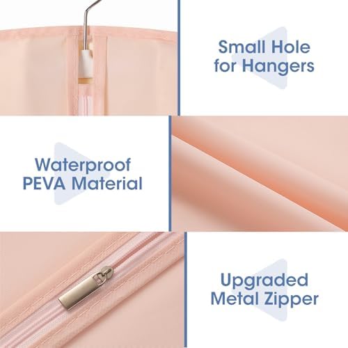 Dress Bags for Gowns, 65'' Pink Garment Bags for Hanging Clothes, Dress Garment Bag Women, Long Dress Cover with Clear Window for Dresses, Coats, Uniforms（2 Pack） - Image 6
