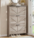 Nicetree Shoe Cabinet for Entryway, 3 Flip Drawers Shoe Storage Cabinet with 3-Tier Adjustable Shelves, Ultra Slim Freestanding Hidden Shoe Organizer with Barn Door Design, Dove Gray by Nicetree