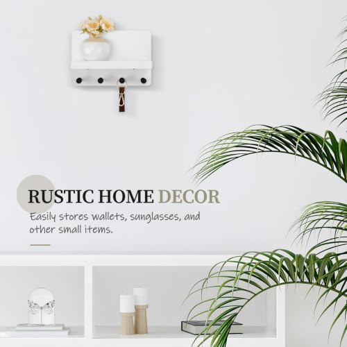 Nekon Key Holder for Wall with Shelf, Pine Wooden Key Hanger, White - Image 6