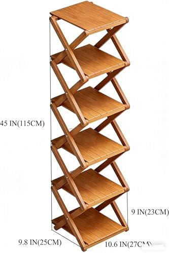 Bamboo Shoe Rack - No Assembly Required, Tall Narrow Foldable Shoe Organizer, Space-Saving Multifunctional Shelf for Entryways, Corners, Bedrooms, Balconies, 6 Layer Brown (Reinforced And Thickened ) - Image 3