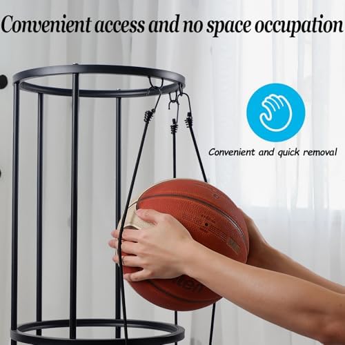 Upgrated 4-Layer Ball Storage Rack with Small Bottom Ball Holder, 3 Adjustable Elastic Cords Sports Equipment Organizer, Wall-Mounted Basketball Rack for Indoor,Outdoor,Home,Garage - Image 3