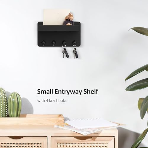 Nekon Key Holder Wall Mount, 8.5 Inch Small Wooden Wall Organizer, Black - Image 4