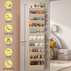 Mefirt 20-25 Pairs Over the Door Shoe Organizer, Clear Pockets Shoe Rack for Closet Door, 10-Tier Hanging Shoe Rack for Boots, Behind the Door Shoe Holder Fit All the Family's Sneakers, Heels, Beige - Image 2
