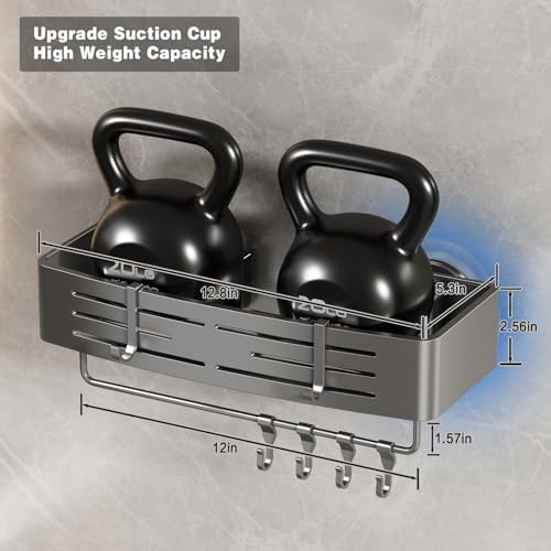 Voldra Shower Caddy Suction Cup, 1 Pack Shower Shelves for Inside Shower No Drilling, Aluminum Suction Showers Organizer with Towel Bar & Hooks Removable Bathroom Shelf Storage Rack(Gray) - Image 6