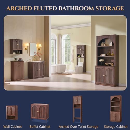 Bathroom Fluted Arched Wall Cabinet Set 2, 23.6''W Medicine Cabinet, Brown - Image 6