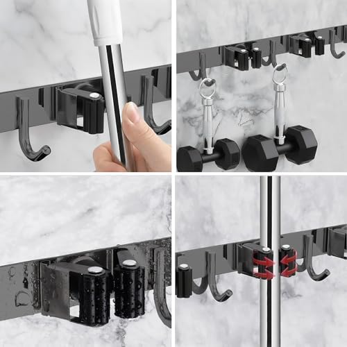SUS304 5 Racks and 4 Hooks Mop and Broom Holder Wall Mount - Image 2
