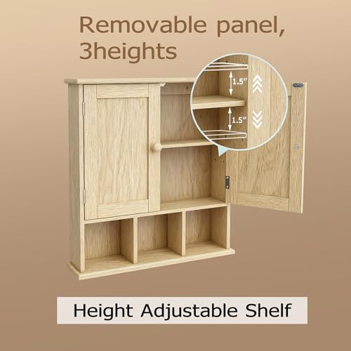 TaoHFE Natural Wooden Color Bathroom Wall Cabinet with 2 Door - Image 7