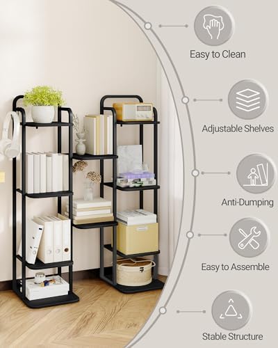 Hzuaneri Vertical Shoe Rack, Shoe Shelves, Wood Shoe Organizer for Closet, Entryway, Shoe Tower for Small Spaces, Free Standing, Adjustable, with 2 Hooks, 6 Tier Black SR04204B - Image 7