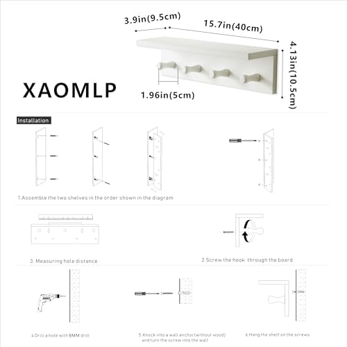 Entrance Coat Rack ，Coat Hooks, Wall-Mounted Wooden Hook Rack, Wall-Mounted Shelves are Very Suitable (White Color Finish—A-1) - Image 4