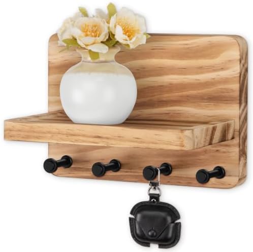 Nekon Key Holder for Wall with Shelf, Pine Wooden Key Hanger, Wood by NekonDesign