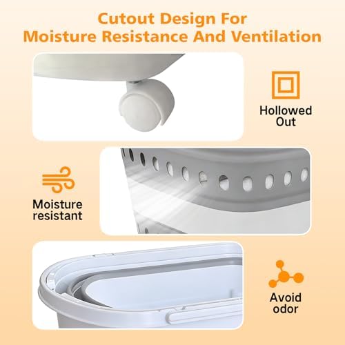 50L Collapsible Plastic Laundry Basket Hamper with Wheels, Foldable Laundry Basket with Handles, Pop Up Storage Container Organizer for Washing Storage - Image 5