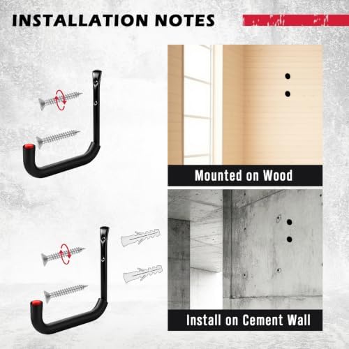 SEDY 6 Pack Heavy Duty Garage Hooks, Ladder Hooks for Garage Wall, Each Holds Up to 66 LB, 9.8 Inch EVA-Padded Steel Utility Hangers for Bikes, Folding Chairs, Garden Hoses and Tools - Image 5