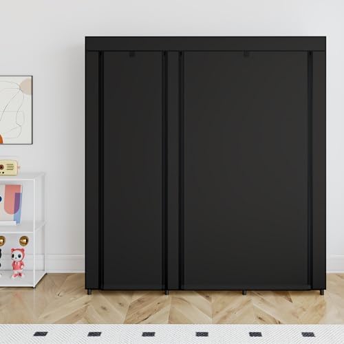 SORCEDAS Portable Closet Wardrobe with Hanging Rods Shelves Clothes Storage - Image 4