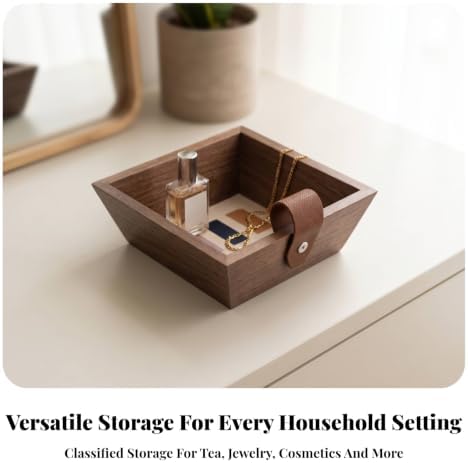 Generic Decorative Storage Tray Organizer Display Tray Catchall Holder with Wood Grain Exterior and Light Inner Base Suitable for entryway Desk Dresser countertop, T15-C Large Storage Tray - Image 4