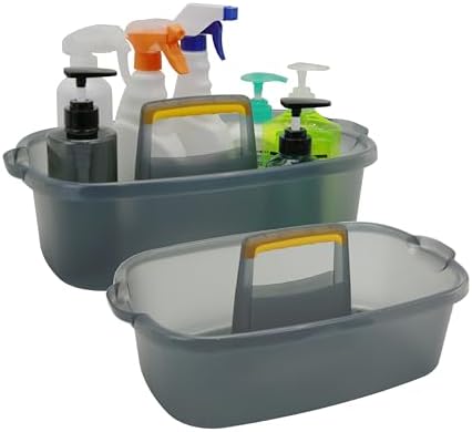 Goderewild Cleaning Caddy Organizer with Handle, Storage Basket/Totes Portable for Bathroom Supplies, Cleaning Products, and Sink Tool.(Translucent Gray×2, 2 Pack) by Goderewild