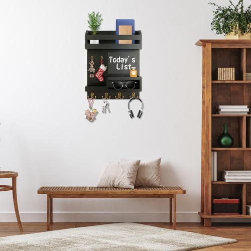 Large Key and Mail Holder Wall Mount, 12.5x16.5 Inch Solid Wood Key Racks for Entryway, Front Door, Hallway, Wall Organizer (Matte Black) - Image 3
