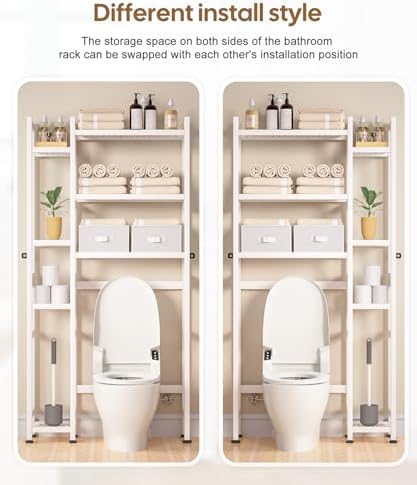 Homde Bamboo Over The Toilet Storage Organizer: Basket and Drawer (White) - Image 6