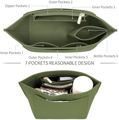 LOUKAYCCI Felt Purse Organizer Insert for Longchamp Le Pliage L Handbag Insert (Large,Forest Green) - Image 6