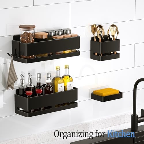 Bathroom Shower Caddy,No Drill Shower Shelves(5-piece Set-Black) - Image 4