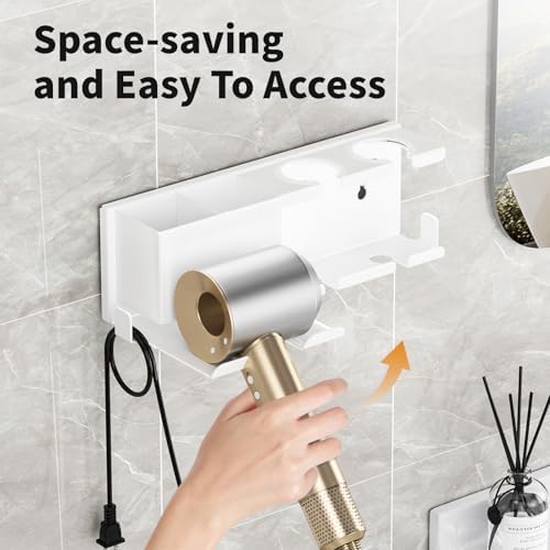 Hair Dryer Holder, Hair Tool Organizer Wall Mount, Adhesive or Drill, White - Image 5