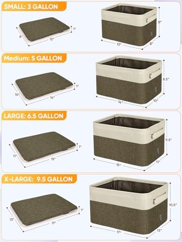 BALEINE 3 Pack Fabric Closet Storage Bins for Shelves, Linen Closet Organizers and Storage, Decorative Baskets for Organizing, Shelf, Clothes, Home, Office (Brown, 12"x8"x8") - Image 2