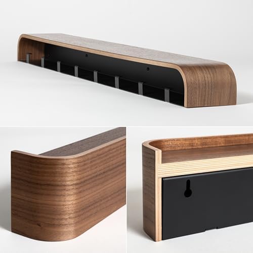 Kazai. Wall-Mounted Coat Rack 'Toke' - Modern Design with Hidden Wall Hooks - Solid Wood Veneer Panel Hanger - Walnut - Image 4
