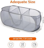Durable Collapsible Foldable Pop Up Laundry Hamper, Sturdy 3 Compartments, Handy Pocket & Easy to Sort Clothes Hampers for Dorm, Kids Room, Travel - Grey - Image 4