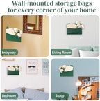 Wall Mount Green Faux Leather PU Leather Mail Holder Letter Holder Stylish Wall Hanging Mail Storage 2 Ring 9.8" x 7.7" x 1.4" File Organizer for Flowers Envelope Key Notebooks Home Office Decor - Image 5