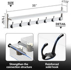 BAMEOS 35" L Wall Hooks with Shelf, Entryway Coat Hooks, Wood Wall Hanging Shelf, Wall-Mounted Coat Rack with 7 Dual Metal Hooks for Bathroom, Kitchen, Living Room, Bedroom (White) - Image 3
