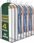 Handy Laundry Clear Garment Bags for Hanging Clothes, 50" Suit Bags, 4-Pack by Handy+Laundry