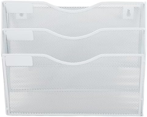 EASEPRES 3 Pocket Mesh Hanging Wall File Organizer, Wall Mounted Mail Paper Document Folder Holder, Clipboard Storage Organization Magazine Rack with Nametag Label for Office Home School, White - Image 5