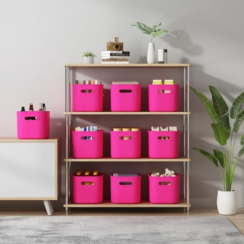 ORGIDOL 8 Pack Pink Storage Bins with Lids Stackable Storage Container for Organizing, Storage Boxes with Handle for Shelves, Cute Storage Bin for Craft, Snacks, 9.85x6.9x5.7 inch - Image 4