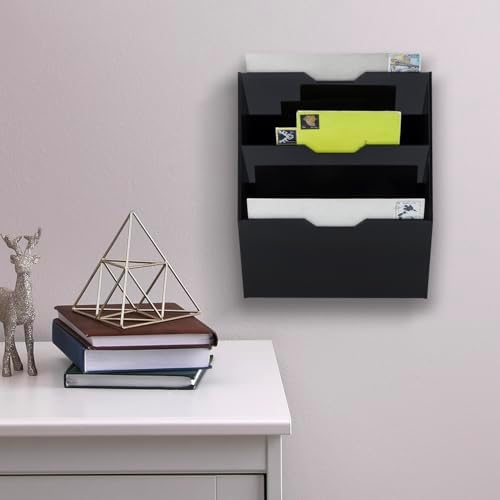 MyGift Wall Mounted 3 Tier Black Acrylic Letter Rack Mail Organizer, Office and Entryway Bills Postcards Brochure Holder Vertical Storage Rack - Image 4