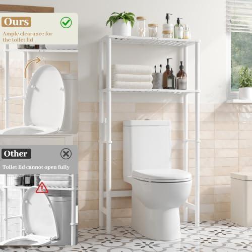Over The Toilet Storage, Freestanding 2-Tier Bamboo Bathroom Shelves, Above Toilet Organizer for Home Washroom, Bathroom Decor (White) - Image 6