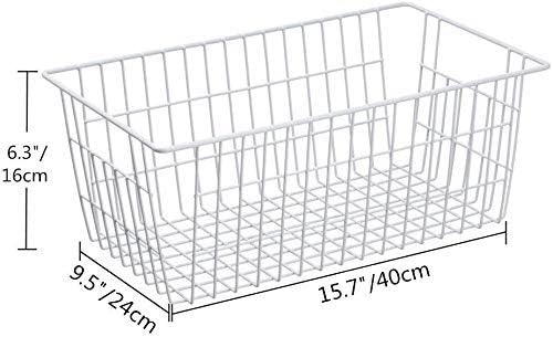 SANNO Freezer Baskets Wire Farmhouse Large Organizer Storage Bins Rack for Storage, Office, Bathroom, Pantry Organization with Handles-Set of 2, 15.7" - Image 3