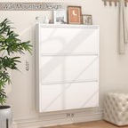 GREATMEET Slim Wall Mounted Metal Storage Cabinet with 3 Flip Drawers - Image 2