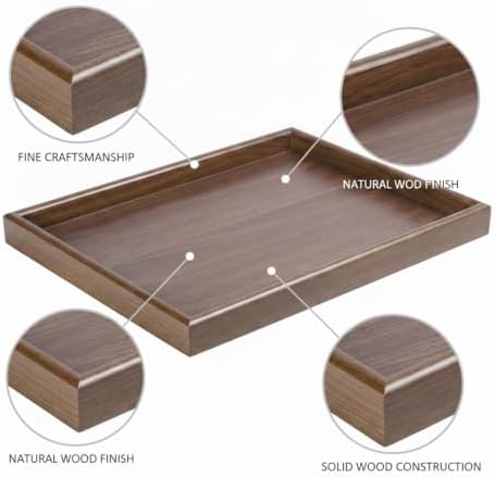 Entryway & Desk Organizer Tray, Solid Wood Rectangular Catchall with Raised Edges for Keys and Watches, 13 x 9.1 Inches, Walnut Finish - Image 6