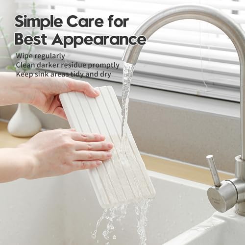 3 Pack Water Absorbent Diatomite Coasters, Stone Drying Mat for Kitchen Counter, Bathroom Sink Organizer Tray, Compact Vanity Rack, Soap Holder Caddy, Faucet Splash Guard, White 8"x3.8" - Image 4
