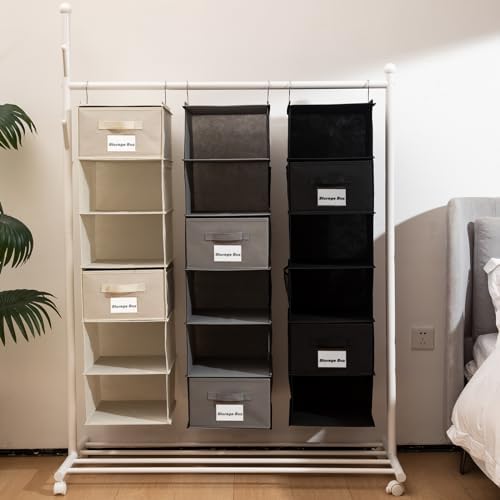 BrilliantJo 2 Pack 6 Shelves Hanging Closet Organizer with 2 Drawer, Hanging Storage with 4 Side Pockets for Clothes Shoes, 43.5"x12"x12"(Black) - Image 4