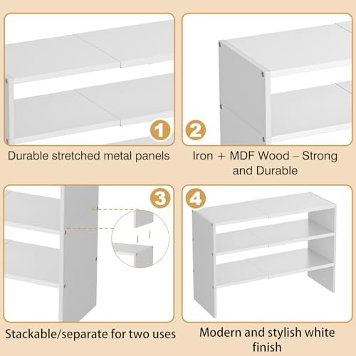 X-cosrack 3-Tier Shoe Rack for Closet, Shoe Organizer for Front Door Entrance Expandable Shoe Shelf, Stackable Iron Shoe Storage Shelves for Closets, Entryway, Hallway, Garage,White - Image 7