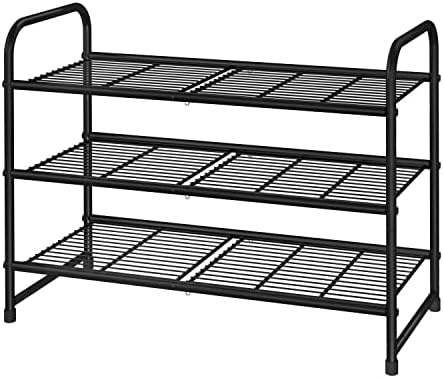 Simple Trending 3-Tier Stackable Shoe Rack, Expandable & Adjustable Shoe Shelf Storage Organizer, Wire Grid, Black by SimpleTrending