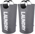2-Pack Large Laundry Basket, Laundry Hamper Bag with Handles, 95L Dark Grey by SweetMemoLiving