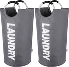 2-Pack Large Laundry Basket, Laundry Hamper Bag with Handles, 95L Dark Grey by SweetMemoLiving