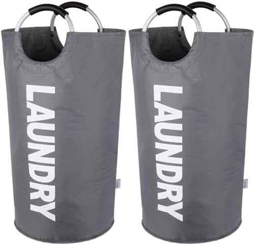 2-Pack Large Laundry Basket, Laundry Hamper Bag with Handles, 95L Dark Grey by SweetMemoLiving