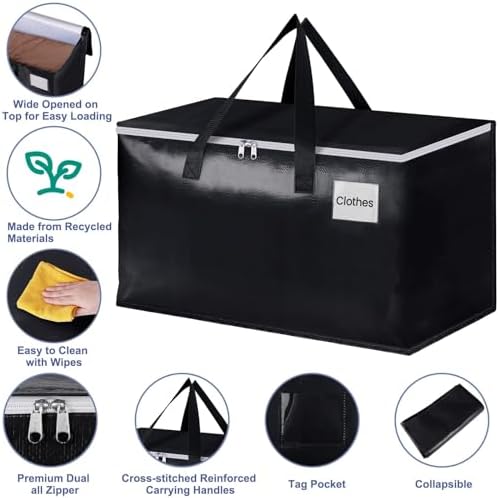 StorageRight Moving Bags, Moving Boxes, 93L 8-Pack Sotrage Bags Totes,Black - Image 3